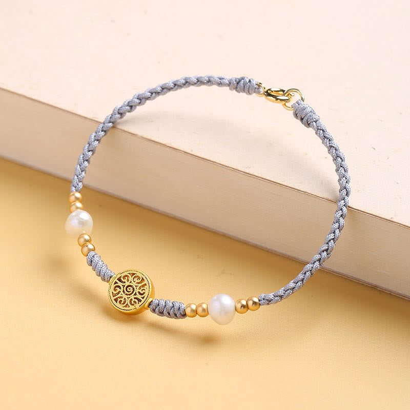 Bracelet tressé en corde bleue avec perles et arbre de fortune en cuivre et Buddha Stones
