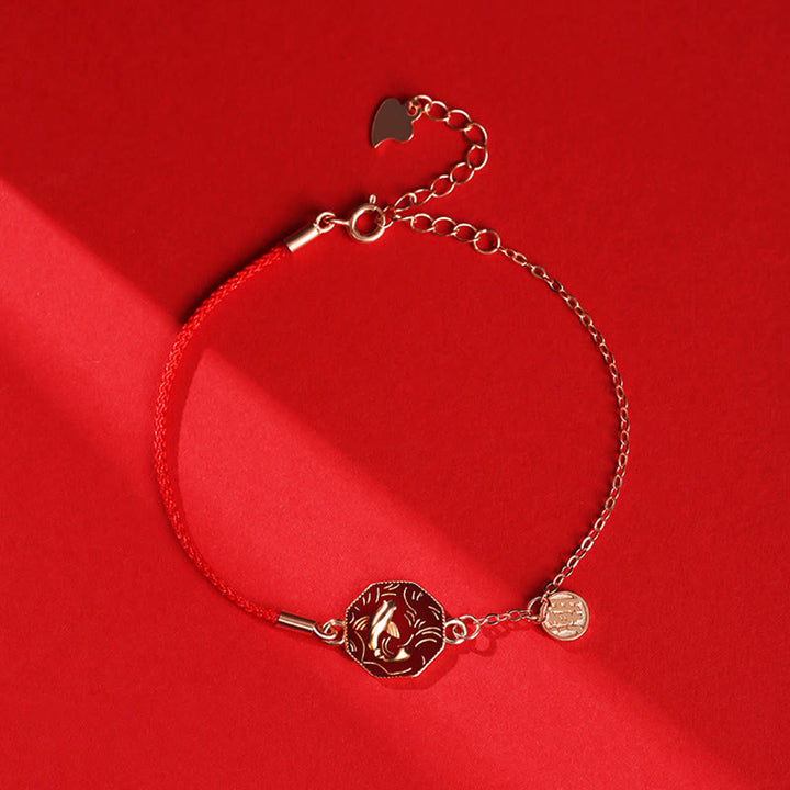 Bracelet tressé artisanal en argent sterling 925 Buddha Stones et poisson Koi porte-bonheur changeant de couleur