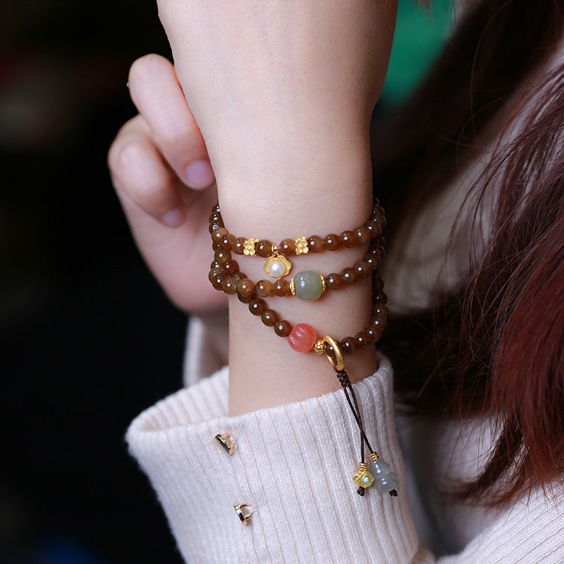 Collier et bracelet porte-bonheur en forme de gourde papillon en jade