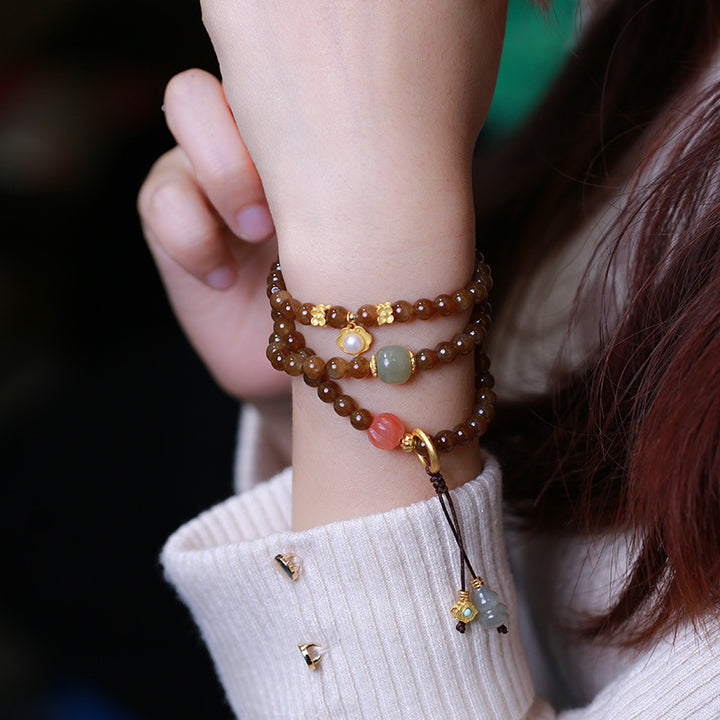 Collier et bracelet porte-bonheur en forme de gourde papillon en jade