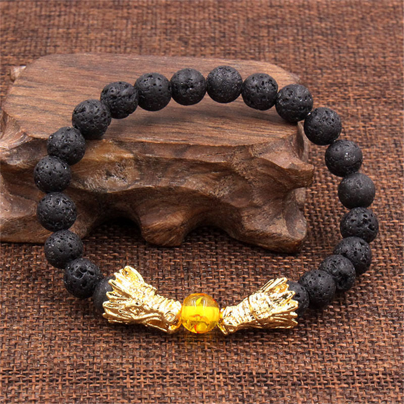 Bracelet de perles de bénédiction du dragon en pierre de lave turquoise blanche et Buddha Stones - image 17