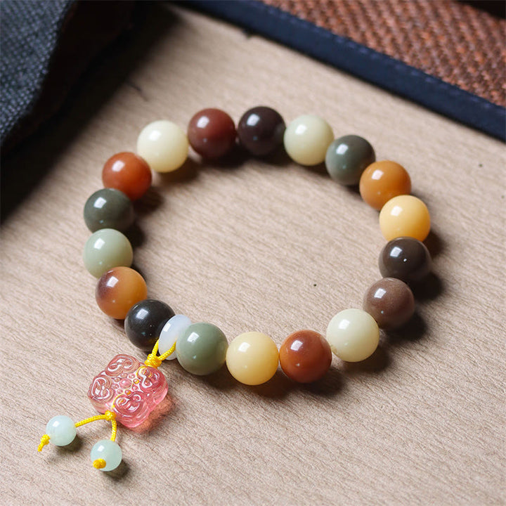 Bracelet de paix en verre Liuli avec perles de Bodhi en dégradé multicolore naturel et Buddha Stones