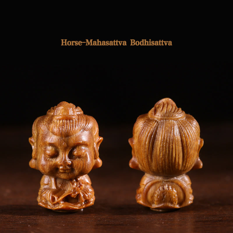 Bouddha du zodiaque chinois Natal Bois de santal vert Lotus Gravé Décoration de la maison positive - Bodhisattva Cheval-Mahasattva - image 8