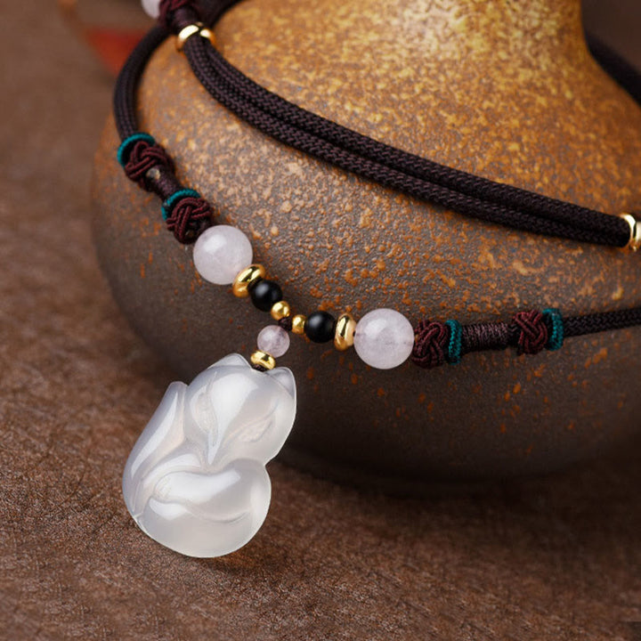 Collier avec pendentif en perles de cristal rose calcédoine et renard Buddha Stones Harmony String - image 5