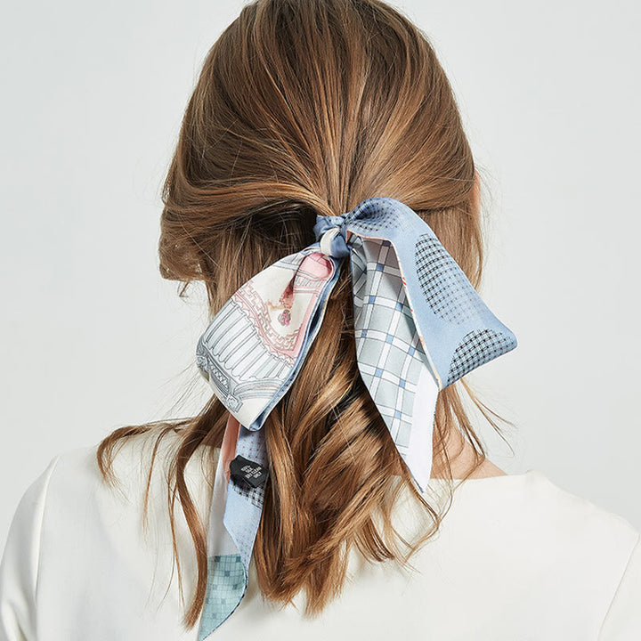 Foulard pour cheveux en soie 100 % mûre avec Buddha Stones, fresques de Dunhuang, montagnes, coucher de soleil, motif floral