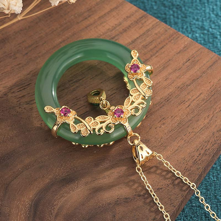 Collier pendentif de guérison en jade cyan rond naturel Buddha Stones