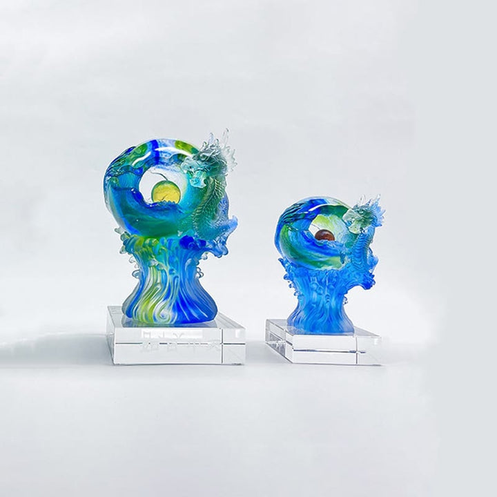 Buddha Stones faites à la main en cristal de dragon azur Liuli, pièce d'art en cristal, protection du succès, décoration de la maison et du bureau