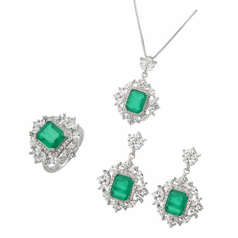 Buddha Stones Cristal d'émeraude Corindon rouge Confiance Courage Bague Boucles d'oreilles Collier Pendentif