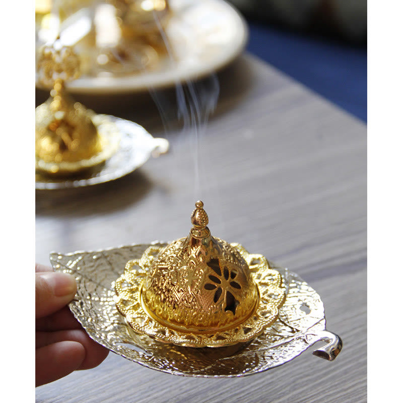 Brûleur d'encens de méditation en forme de mini-feuille d'or tibétain