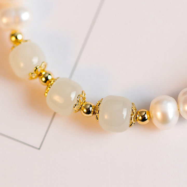Bracelet chaîne en perles de sincérité en jade blanc cyan Hetian plaqué or 14 carats