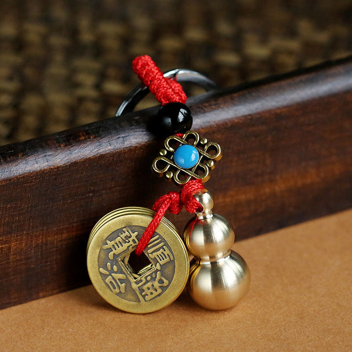 Porte-clés décoratif Feng Shui en cuivre avec symbole de guérison et de chance