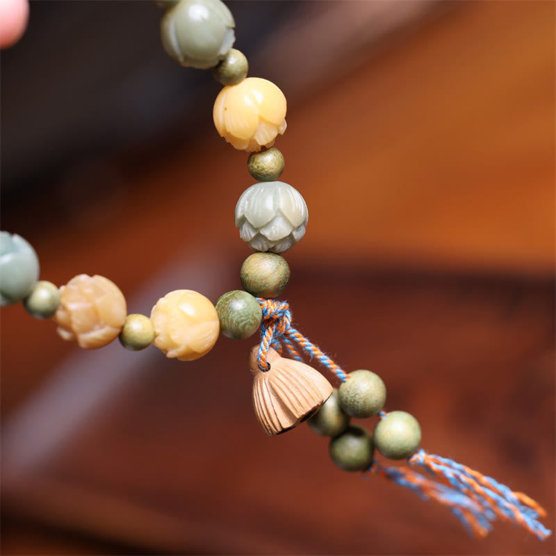 Bracelet d'harmonie de sagesse en bois de santal vert et graines de lotus Bodhi Buddha Stones