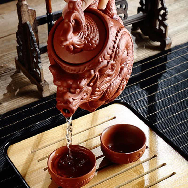 Théière en céramique vintage Dragon Phoenix