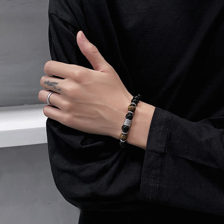 Bracelet de force et d'accomplissement en obsidienne noire naturelle œil de tigre Buddha Stones