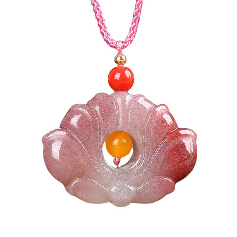Collier avec pendentif en forme de fleur de lotus en jade de soie rose doré - image 7