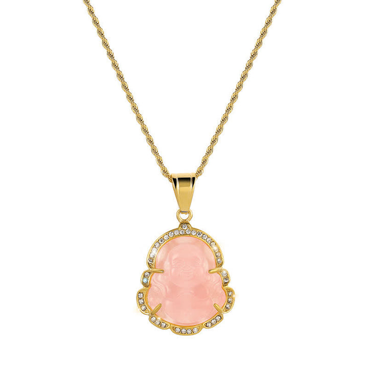 Collier avec pendentif porte-bonheur en jade Bouddha rieur rempli d'or 18 carats de Buddha Stones - Rose - image 9