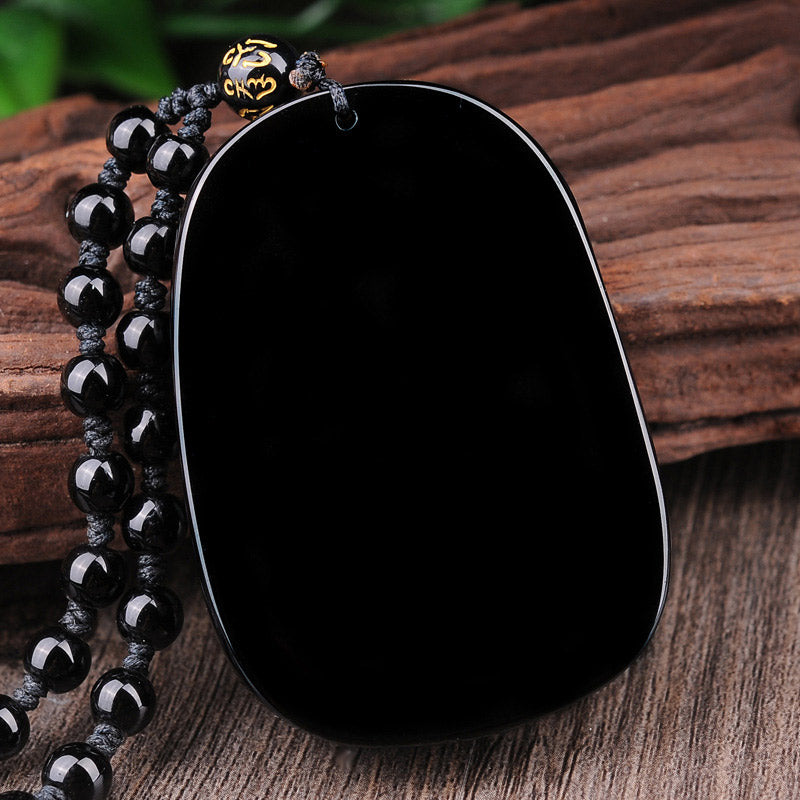 Collier avec pendentif en obsidienne noire représentant un dragon accompli et des Buddha Stones - image 5