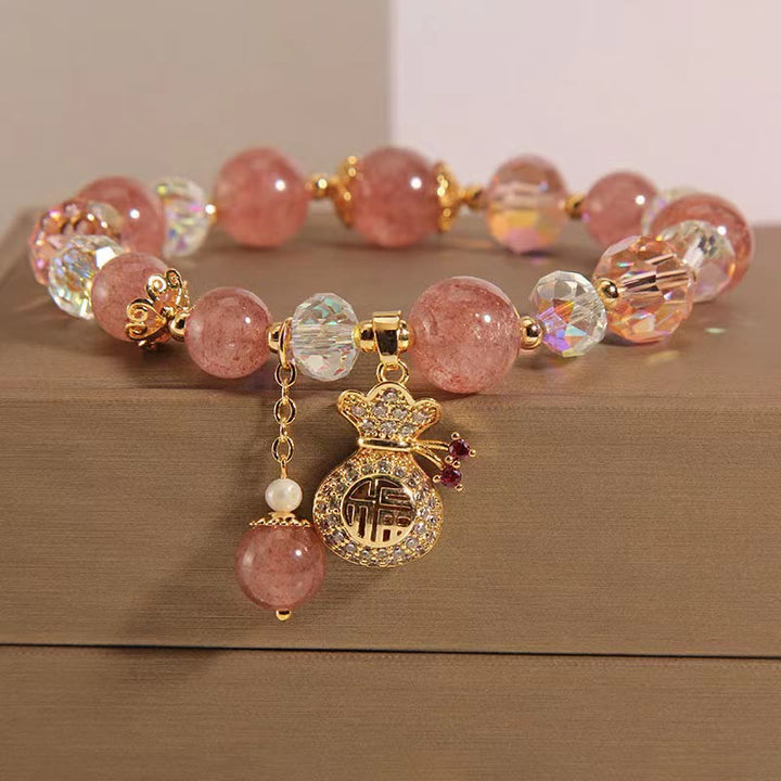 Bracelet porte-monnaie en cristal de quartz fraise naturel Buddha Stones