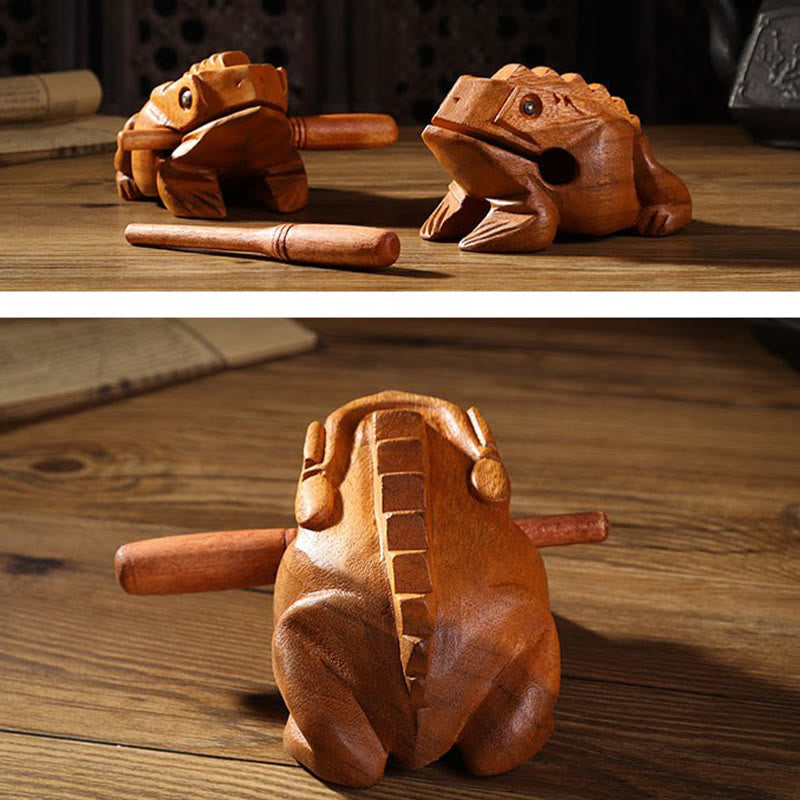 Buddha Stones Fabriqué à la main FengShui Richesse Chance Grenouille Mini Grenouille Coassante en Bois Guiro Décoration