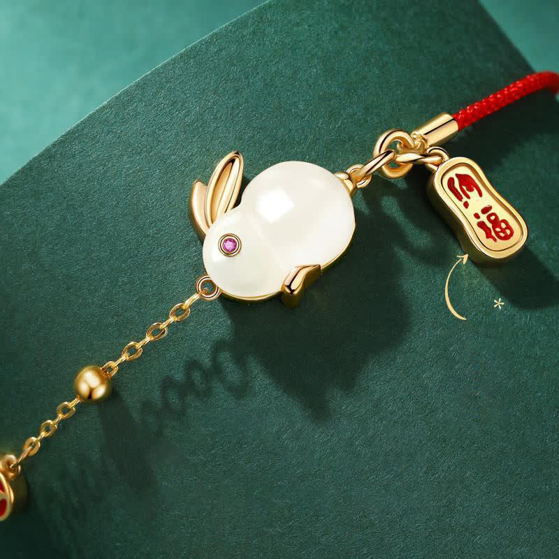 Bracelet en chaîne rouge en jade blanc et pierres de Buddha Stones Année du lapin