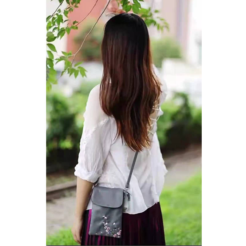 Sac à bandoulière en Buddha Stones imperméable brodé à la main avec fleurs de lotus