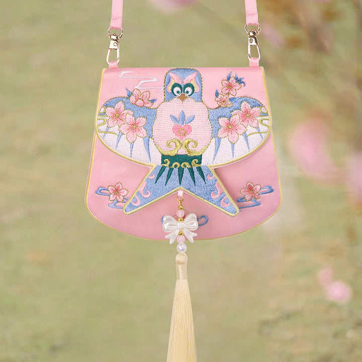 Sac à bandoulière avec broderie de Buddha Stones et de Lotus, poisson Koi, lapin, fleur, Hanfu - Fleur de cerf-volant rose - image 26