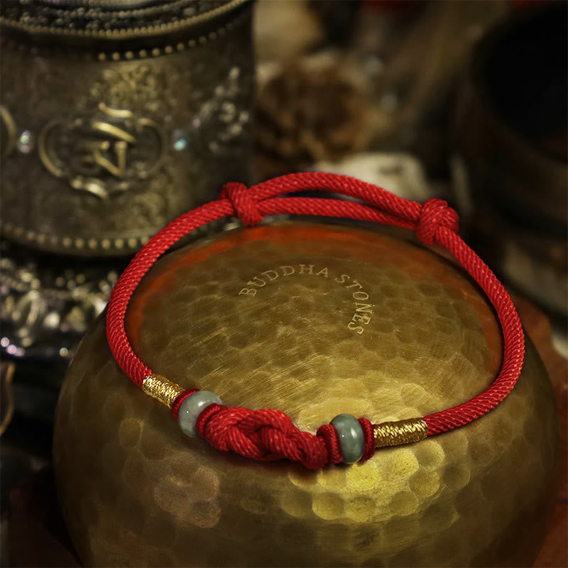 Bracelet tressé pour couple avec cordon rouge en jade et Buddha Stones