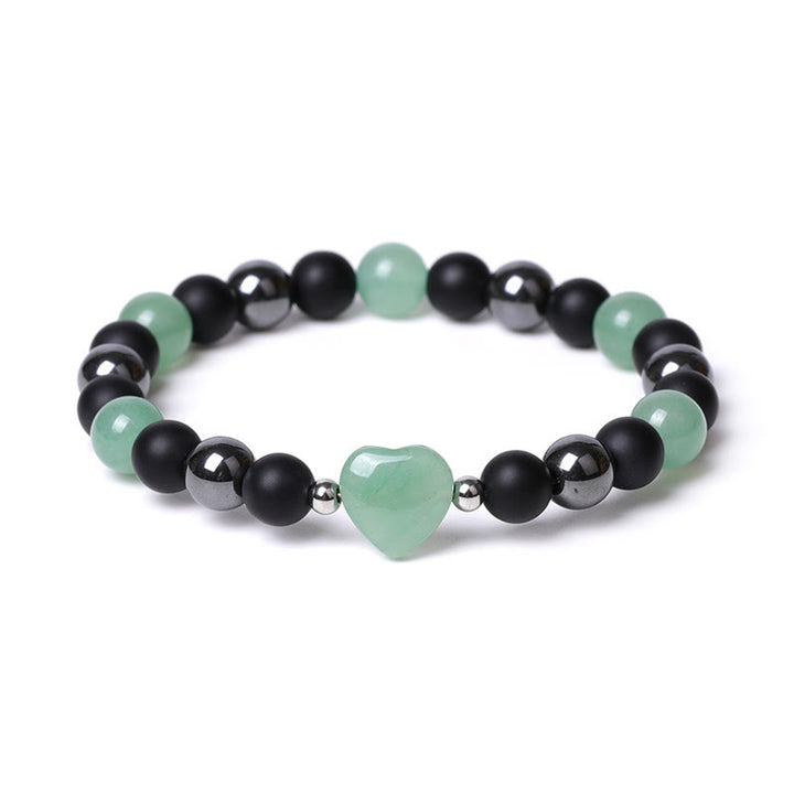 Bracelet de protection en forme de cœur Buddha Stones pierre d'onyx noir et œil de tigre en cristal
