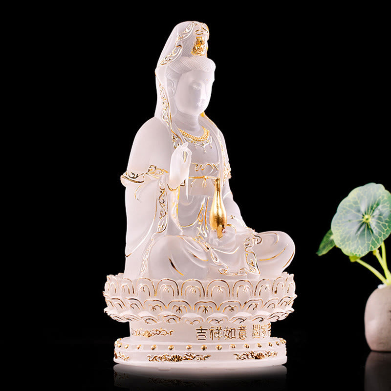 Buddha Stones Kwan Yin Avalokitesvara Figurine faite à la main Pièce d'art en cristal Liuli Statue de richesse Décoration d'offrande pour la maison - image 1