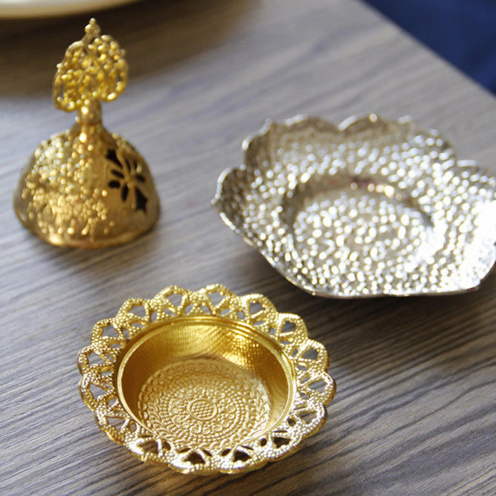 Brûleur d'encens spirituel en alliage de métal mini sous-verre en feuille d'or