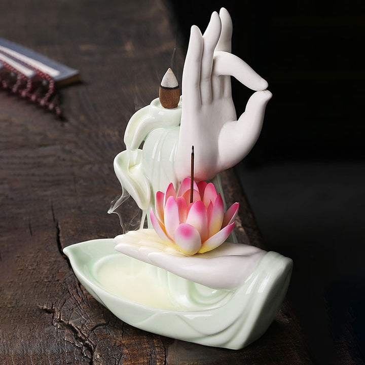Pierres de Bouddha Brûleur d'encens tibétain avec bénédiction du lotus
