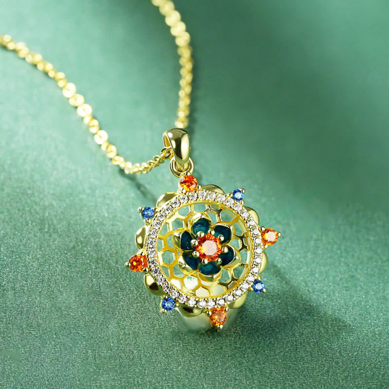 Collier pendentif en argent sterling 925 Buddha Stones et fleur de lotus en zircon coloré pour nouveau départ