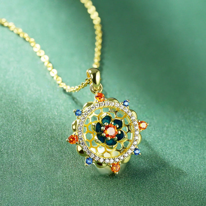 Collier pendentif en argent sterling 925 Buddha Stones et fleur de lotus en zircon coloré pour nouveau départ