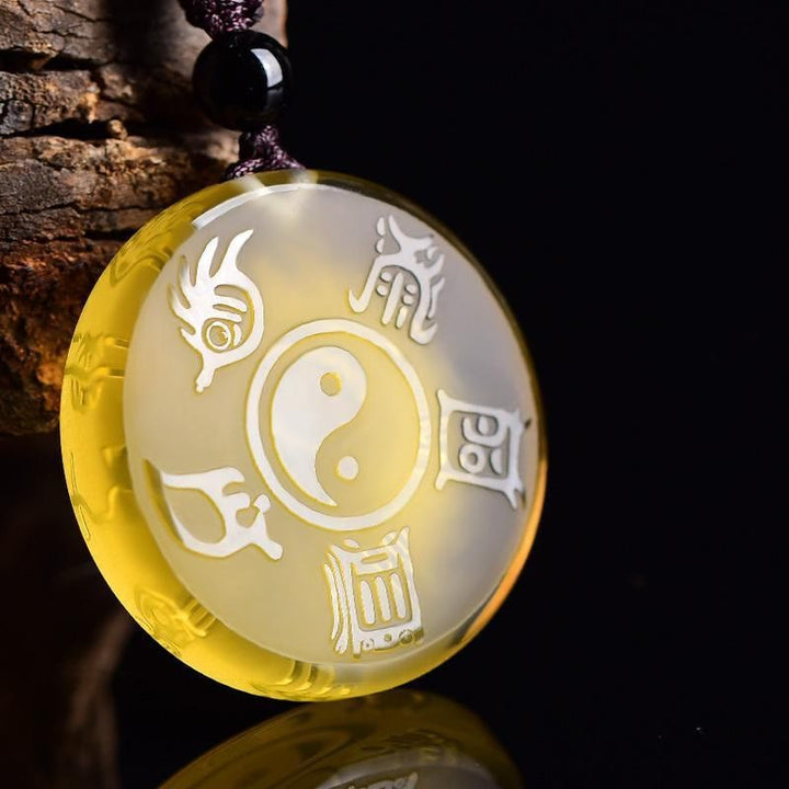 Buddha Stones Taoïsme Cinq montagnes sacrées Symbole Yin Yang Collier pendentif d'équilibre en cristal Liuli Porte-clés - Collier Liuli jaune - image 9
