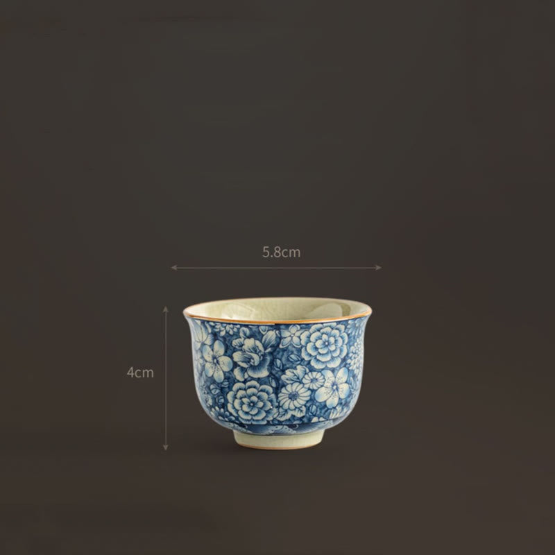 Buddha Stones Vintage Lotus Pivoine Fleur de Prunier Chrysanthème Tasse à Thé en Céramique Tasses à Thé