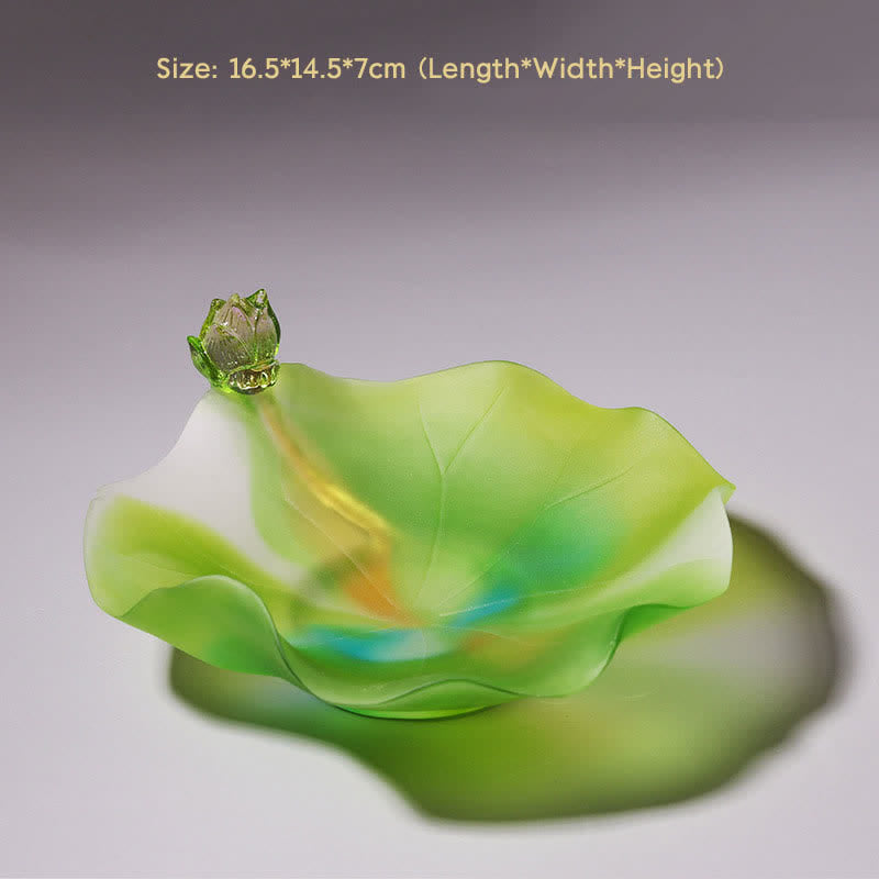 Pièce d'art en cristal Liuli faite à la main en forme de lotus Feng Shui pour la maison ou le bureau - Plateau d'offrandes - image 7