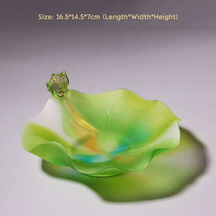 Pièce d'art en cristal Liuli faite à la main en forme de lotus Feng Shui pour la maison ou le bureau - Plateau d'offrandes - image 7