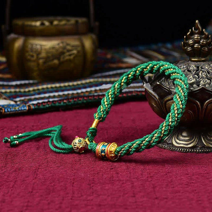 Bracelet tibétain en corde tressée avec breloque porte-bonheur Thangka en Buddha Stones