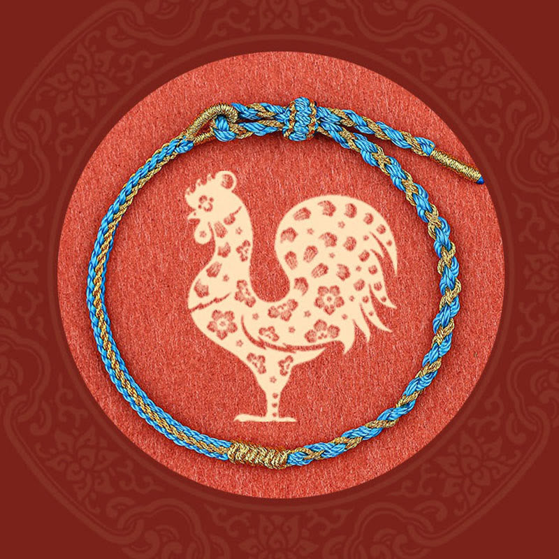 Bracelet tressé en Buddha Stones fait à la main avec symbole du zodiaque chinois, lapin, coq, rat, cheval, dragon