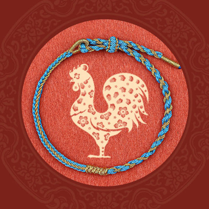 Bracelet tressé en Buddha Stones fait à la main avec symbole du zodiaque chinois, lapin, coq, rat, cheval, dragon