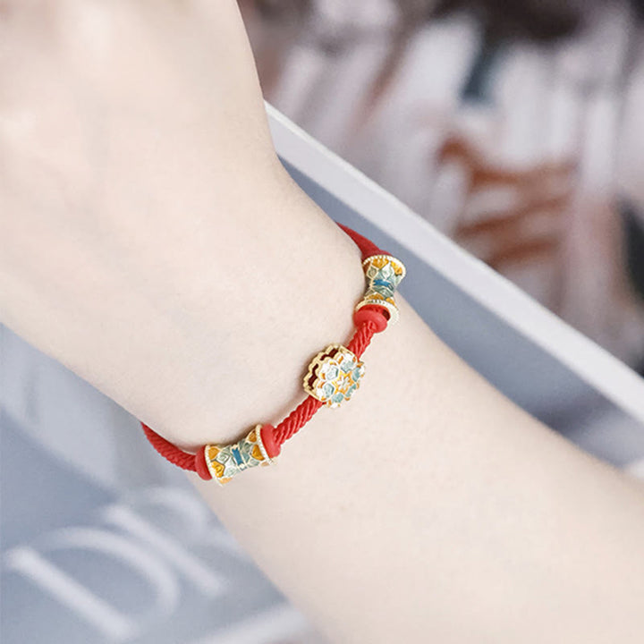 Bracelet en corde rouge en argent sterling 925 avec motif tambour de lotus de Buddha Stones Dunhuang