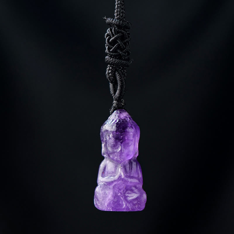Buddha Stones Divers Cristal Améthyste Cristal Rose Cristal Blanc Citrine Bouddha Sculpté Guérison Spirituelle Collier Pendentif Décoration - Améthyste - Collier et pendentif - image 4