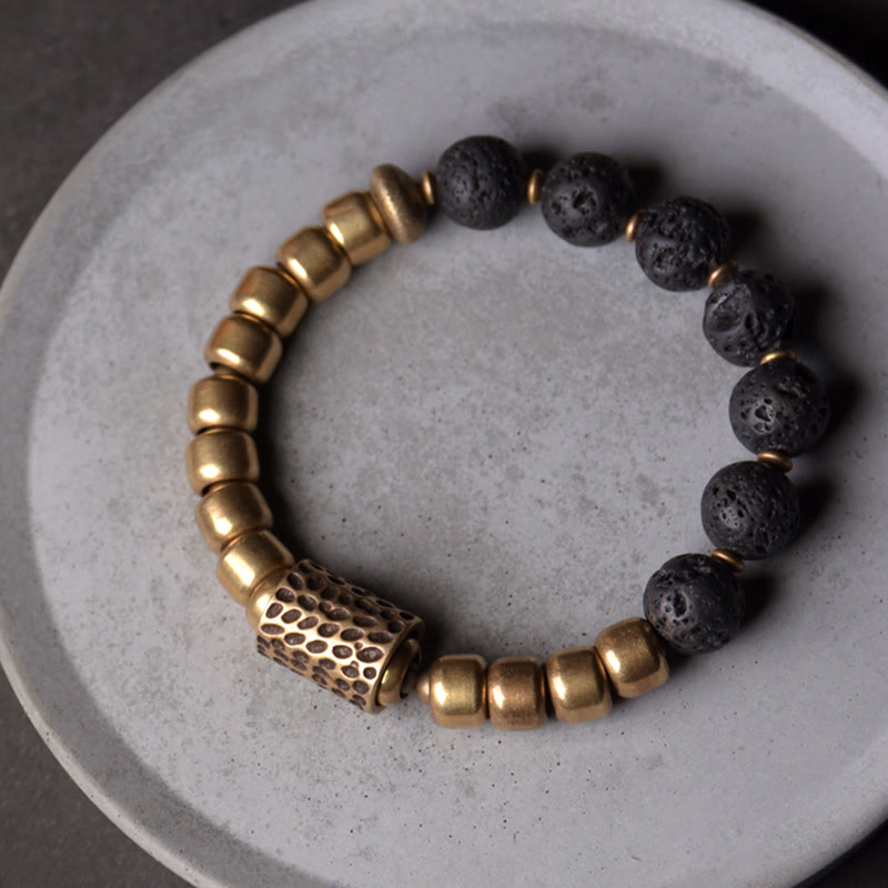 Bracelet de guérison en cuivre Buddha Stones et pierre de lave, obsidienne arc-en-ciel