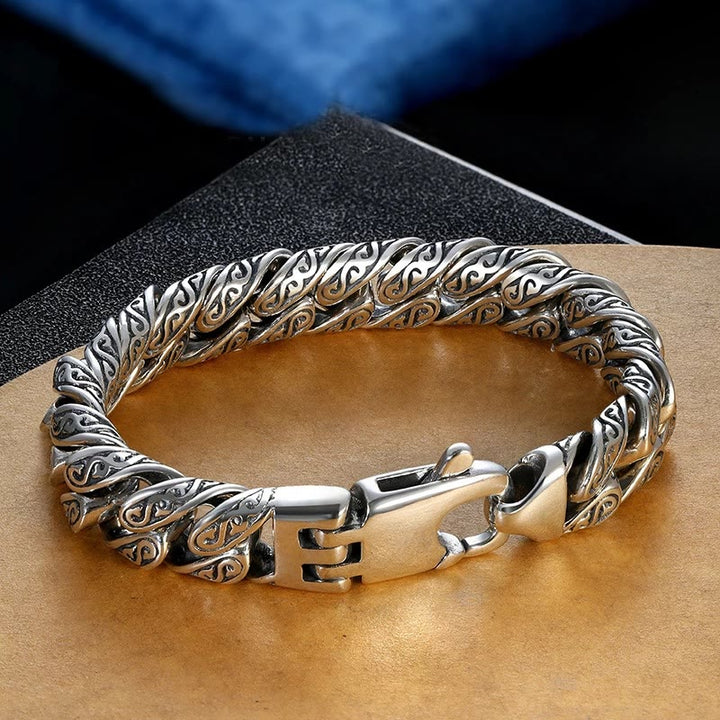 Bracelet porte-bonheur sculpté à motif floral de la dynastie Tang Buddha Stones vintage