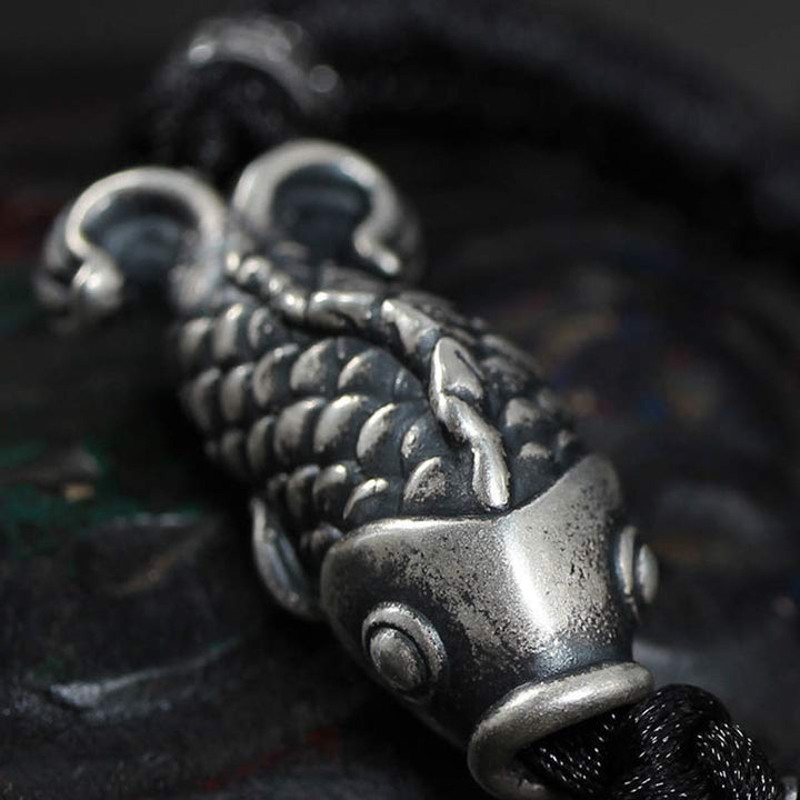 Bracelet tressé en argent avec motif poisson Koi et Buddha Stones