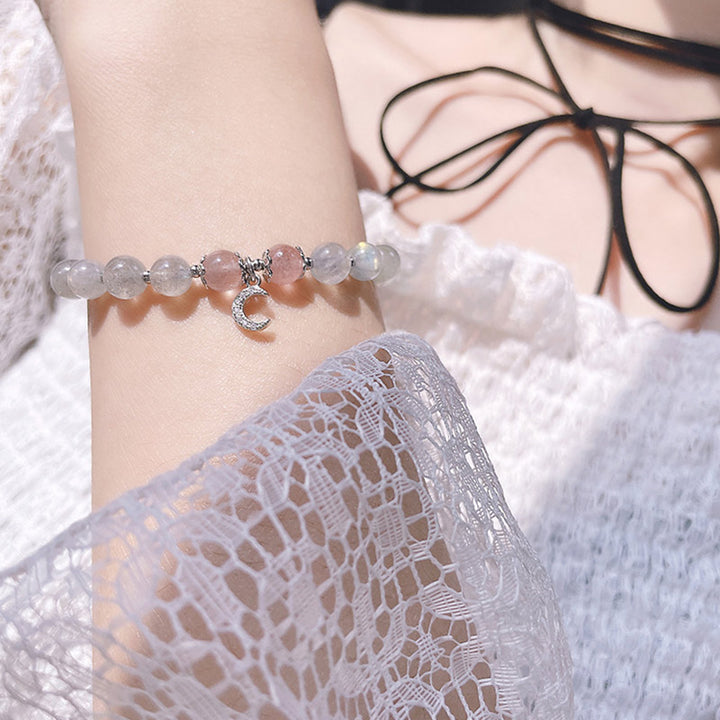 Bracelet porte-bonheur en pierre de lune et quartz fraise Buddha Stones - image 4