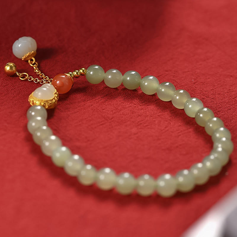 Bracelet porte-bonheur en argent sterling 925 avec calebasse en jade Hetian et lotus