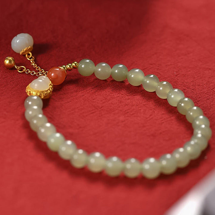 Bracelet porte-bonheur en argent sterling 925 avec calebasse en jade Hetian et lotus