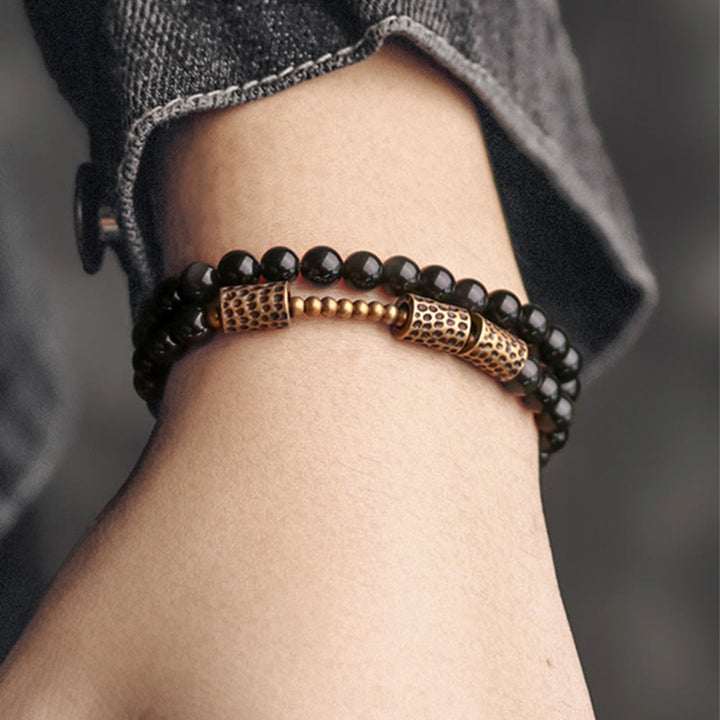 Bracelet double tour en cuivre et obsidienne arc-en-ciel Buddha Stones