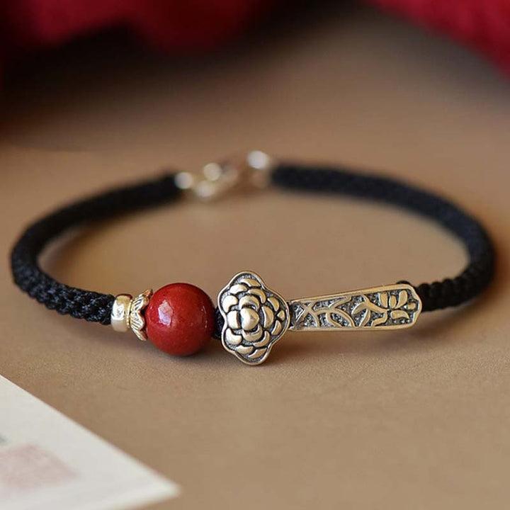 Bracelet de bénédiction en argent sterling 925 et cinabre Buddha Stones